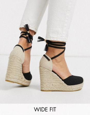 RAID Wide Fit Dorian Ankle Tie Espadrilles Canvas Crne - Ženske Cipele | 83465RCND